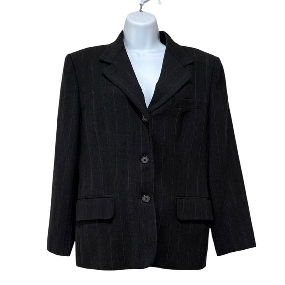 Lauren Ralph Lauren Black Pinstripe Wool Blazer Size 10 - Picture 9 of 11